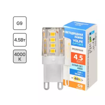 Лампа светодиодная Volpe JCD G9 220-240 В 4.5 Вт кукуруза прозрачная 400 лм нейтральный белый свет
