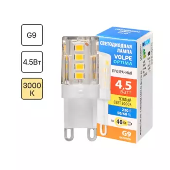 Лампа светодиодная Volpe JCD G9 220-240 В 4.5 Вт кукуруза прозрачная 400 лм теплый белый свет