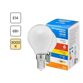 Лампа светодиодная Volpe LEDF E14 220-240 В 6 Вт шар малый матовая 600 лм теплый белый свет