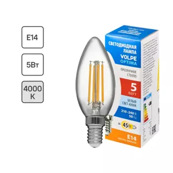 Лампа светодиодная Volpe LEDF E14 220-240 В 5 Вт свеча прозрачная 470 лм нейтральный белый свет