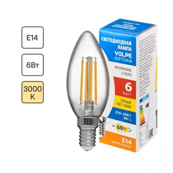 Лампа светодиодная Volpe LEDF E14 220-240 В 6 Вт свеча прозрачная 600 лм теплый белый свет