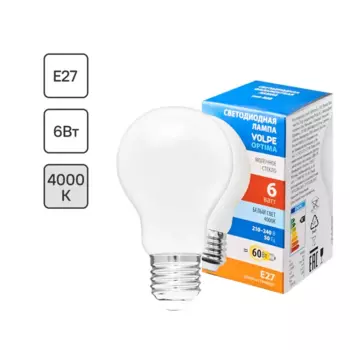 Лампа светодиодная Volpe LEDF E27 220-240 В 6 Вт груша матовая 600 лм нейтральный белый свет