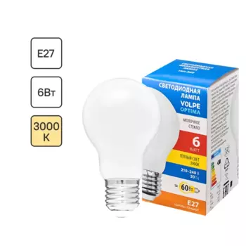 Лампа светодиодная Volpe LEDF E27 220-240 В 6 Вт груша матовая 600 лм теплый белый свет