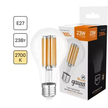 Лампочка Gauss Fil A70 E27 23 Вт груша 2300 Лм, теплый белый