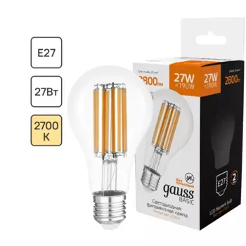 Лампочка Gauss Fil A70 E27 27 Вт груша 2800 Лм, теплый белый