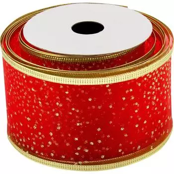 Лента упаковочная 63 мм х 2.7 м цвет красный/золотой