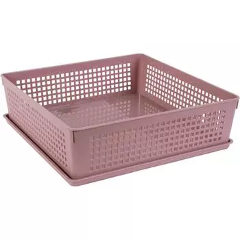 Лоток с крышкой, 310х310х90 мм, 7.3 л, полипропилен, цвет розовый