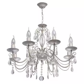 Люстра хрустальная подвесная Аврора 8xE14x60 Вт цвет белое золото с патиной