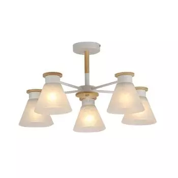 Люстра на штанге Kles, 5 ламп, 15 м², цвет белый/дерево