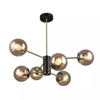 Люстра потолочная Кэйла 6 ламп, 18 м², цвет чёрный/золото