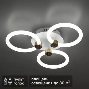 Люстра потолочная светодиодная диммируемая Ritter Ottimo 51611 2 с Алисой и пультом 66Вт 30м 2700K-6400K цвет белый/золотой