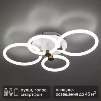 Люстра потолочная светодиодная диммируемая Ritter Ottimo 51612 9 с Алисой и пультом 100Вт 45м 2700K-6400К цвет белый/золотой