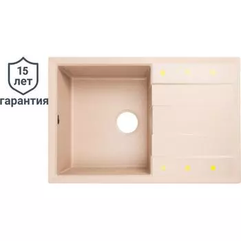 Мойка для кухни врезная с крылом Delinia 78x51 см глубина чаши 20 см кварц цвет песочный