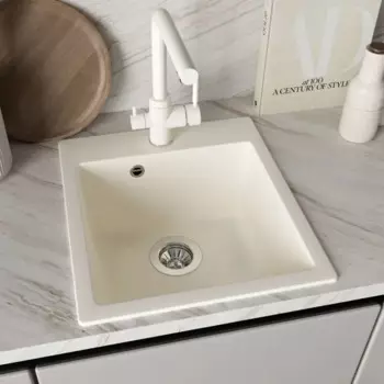 Мойка для кухни врезная Delinia 43x48 см глубина чаши 20 см кварц цвет белый жасмин