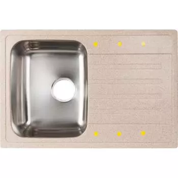 Мойка DR.GANS Дуэт 76х50 см, глубина 20 см, нержавеющая сталь/мрамор, цвет бежевый