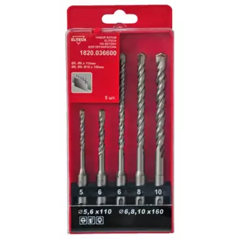 Набор буров по бетону SDS-Plus Elitech 1820.036600, 5 шт.