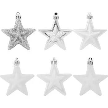 Набор ёлочных игрушек «Звёзды», цвет белый/серебряный, 6 шт.
