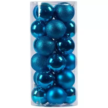 Набор ёлочных шаров 10 см цвет голубой, 24 шт.