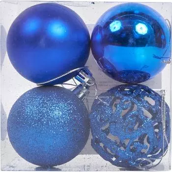 Набор ёлочных шаров 6 см цвет синий, 4 шт.