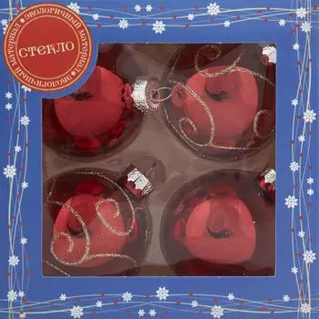 Набор ёлочных шаров, 6 см, стекло, цвет красный, 4 шт.