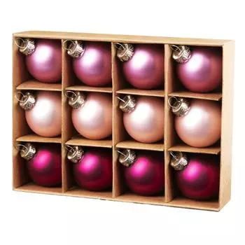 Набор ёлочных шаров Розовый, 12 шт, 4x4x4 стекло розовый