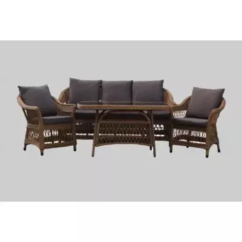 Набор садовой мебели «Madina» искусственный ротанг желтый диван стол и 2 кресла