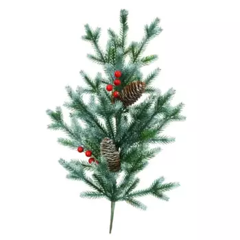 Новогоднее украшение Ветка с шишками и ягодами заснеженная В375-12 75x40 см цвет зеленый