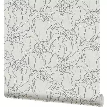 Обои флизелиновые Московская Обойная Фабрика Розы белые/чёрные 1.06 м 4130-1