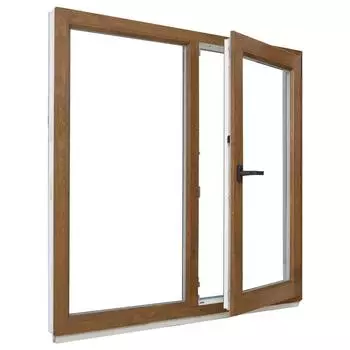 Окно ПВХ двустворчатое 120х100 см глухое/поворотное правое, цвет золотой дуб