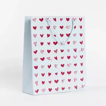 Пакет подарочный Сердечки 25.5x36 см цвет белый, красный