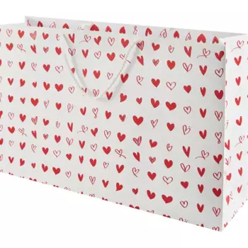 Пакет подарочный Сердечки 55x37 см цвет бело-красный