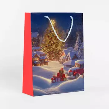 Пакет подарочный Зимняя ночь 36x26 см цвет красно-синий
