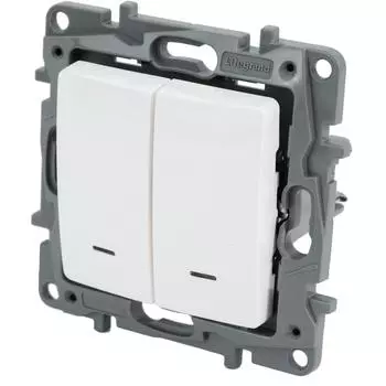 Переключатель двухклавишный с подсветкой/индикацией - Legrand Etika - 10А 250В безвинтовые зажимы - белый