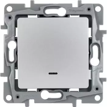 Переключатель одноклавишный с подсветкой/индикацией - Legrand Etika - 10А 250В безвинтовые зажимы - алюминий
