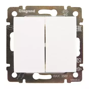 Переключатель двухклавишный - Legrand Valena - 10А 250В схема 6/2 безвинтовые зажимы - белый