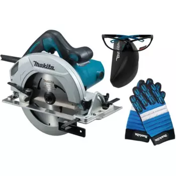 Пила циркулярная сетевая Makita HS7600 в комплекте очки и перчатки, 1200 Вт, 185 мм