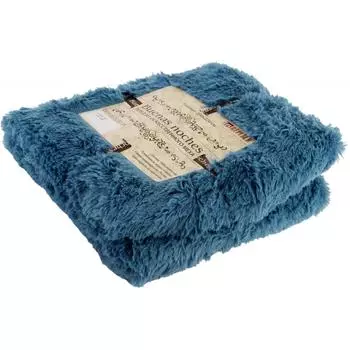 Плед декоративный 200х220 см, искусственный мех, цвет синий