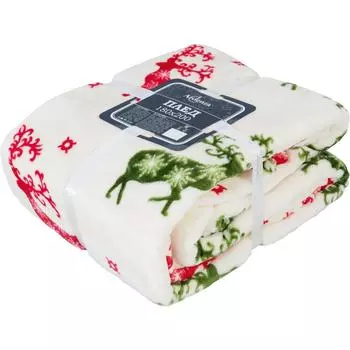 Плед "Олени и снежинки" 180x200 см фланель цвет мультиколор