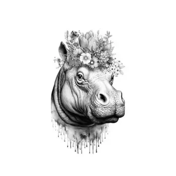 Постер Бегемот с цветами 30x40 см