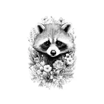 Постер Енот в цветах 30x40 см