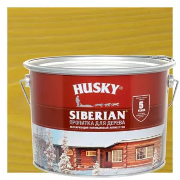 Пропитка для дерева Husky Siberian полуматовая цвет калужница 9 л