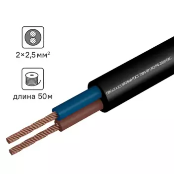 Провод Госток ПВС 2x2.5 50 м ГОСТ цвет черный