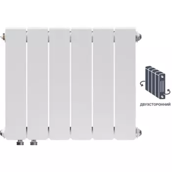 Радиатор секционный Equation Bimetal 350/90 6 секций нижнее правое подключение биметалл белый
