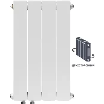 Радиатор секционный Equation Bimetal 500/90 4 секции нижнее правое подключение биметалл белый