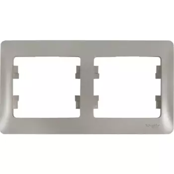 Рамка для розеток и выключателей Systeme Electric Glossa 2 поста двойная цвет платина