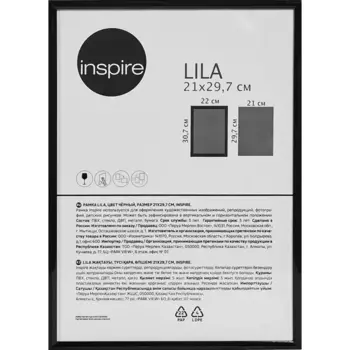 Рамка Inspire Lila 21x29.7 см пластик цвет черный