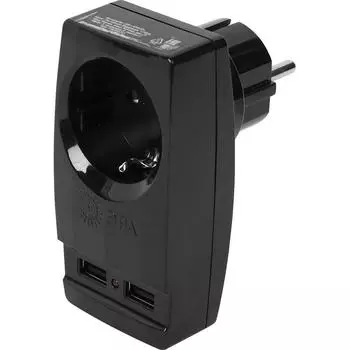 Разветвитель Эра SP-1e 1 розетка с заземлением 16 А 2 USB 2.1 А цвет черный