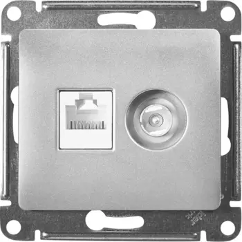 Розетка двойная компьютерная встраиваемая Systeme Electric Glossa RJ45 UTP cat 5e цвет алюминий