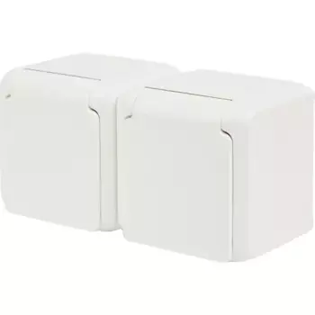 Розеточный блок двойной с заземлением - Legrand Quteo - IP44 со шторками с защитной крышкой 16А 250В винтовые зажимы накладной монтаж - белый