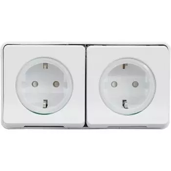 Розетка двойная накладная влагозащищённая Schneider Electric Mureva Styl с заземлением с крышкой и шторками IP55 белый